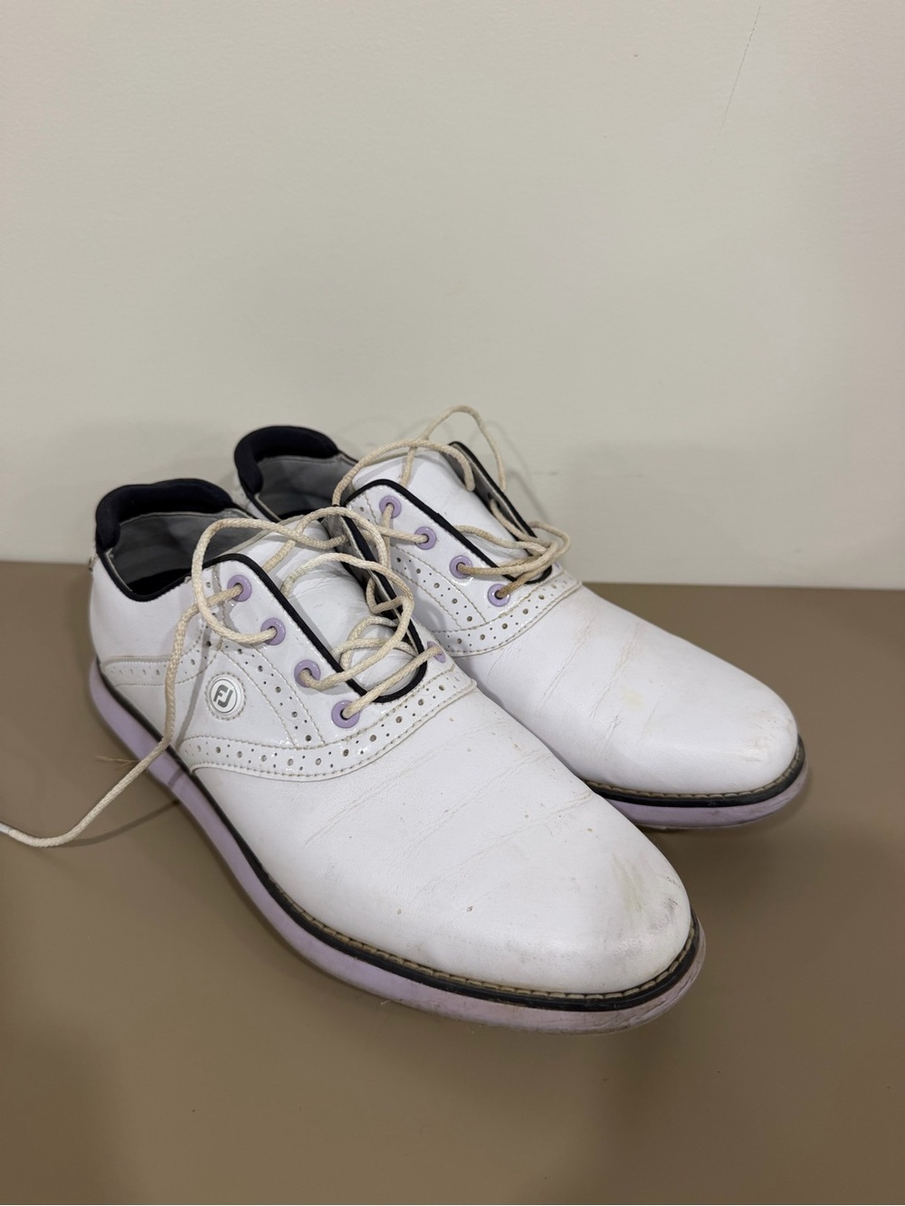 White and purple women’s Golf Shoes with Lavender Accents